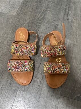 naughty monkey Tan Beaded Double-Strap Sandals with Multicolor Accents